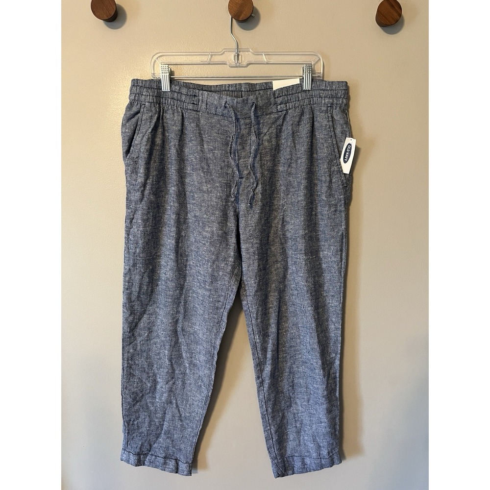 New! Old Navy Linen Blend‎ Cropped Pants Blue Women Size Large NWT Casual Beachy